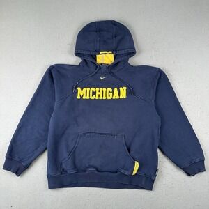 Vtg Nike Michigan University Hoodie Men's Large Navy Blue Center Check Pullover